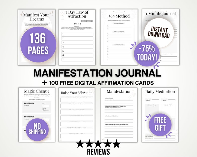 Printable Manifestation Journal Printable Manifestation Workbook, Law of Attraction Planner, Law of Attraction Journal, Manifesting Tools image 1