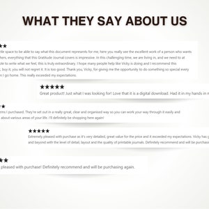 May include: Five-star reviews for a digital download product. The reviews highlight the product's quality, organisation, and value. The text includes the phrase "Great product!" and "Love that it is a digital download."