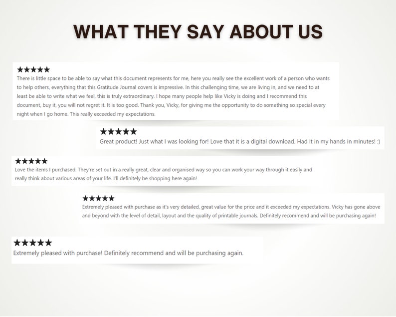 May include: Five-star reviews for a digital download product. The reviews highlight the product's quality, organisation, and value. The text includes the phrase "Great product!" and "Love that it is a digital download."