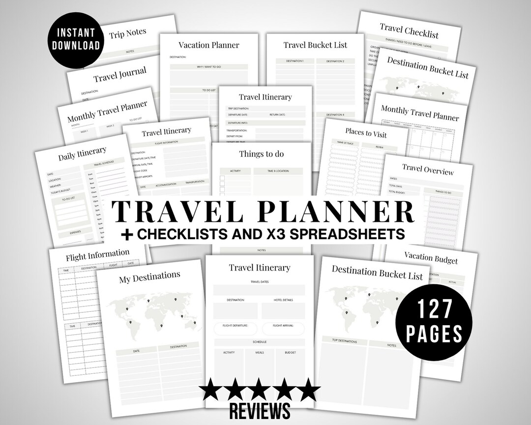 Printable Travel Checklist, Vacation Planner, Printable Packing List ...