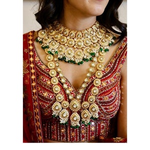 Designer Kundan Necklace Set/Full Bridal Set/Fine Jewelry/Green Meenakari Bridal Set/Indian Jewelry/Wedding Set