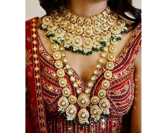 Conjunto de collar Kundan inspirado en Sabyasachi/Conjunto nupcial completo/Conjunto nupcial Katrina Kaif/Conjunto nupcial Meenakari verde/Joyería india/Conjunto de boda