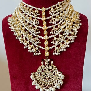 Kundan Jewelry Set/2 Way Bridal Necklace Set/Layered Kundan Set/Kundan Matha Patti/Chandbalis/Indian Jewelry/Wedding Set/Bollywood Jewelry