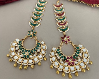 Bridal Tika/Red&Green Tika/Green Tikka/Kundan Maang Tika/Indian Jewellery/Headpiece/Meenakari Tika/Wedding Jewellery/Hair Jewelry