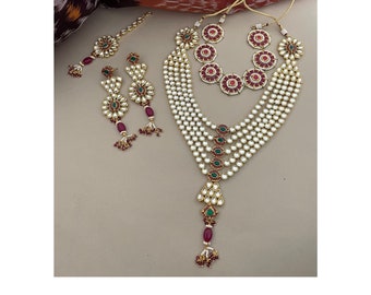 Conjunto nupcial Kundan rojo y verde/Conjunto de gargantilla nupcial/Collar en capas/Conjunto de joyería Kundan/Conjunto de joyería de rubí/Joyería de Bollywood/Conjunto de joyería india