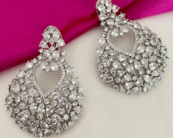 Diamond Earrings/Indian Earrings/CZ Earrings/Silver Earrings/American Diamond Earrings/Statement Earrings/Cocktail Earrings/Wedding Jewelry