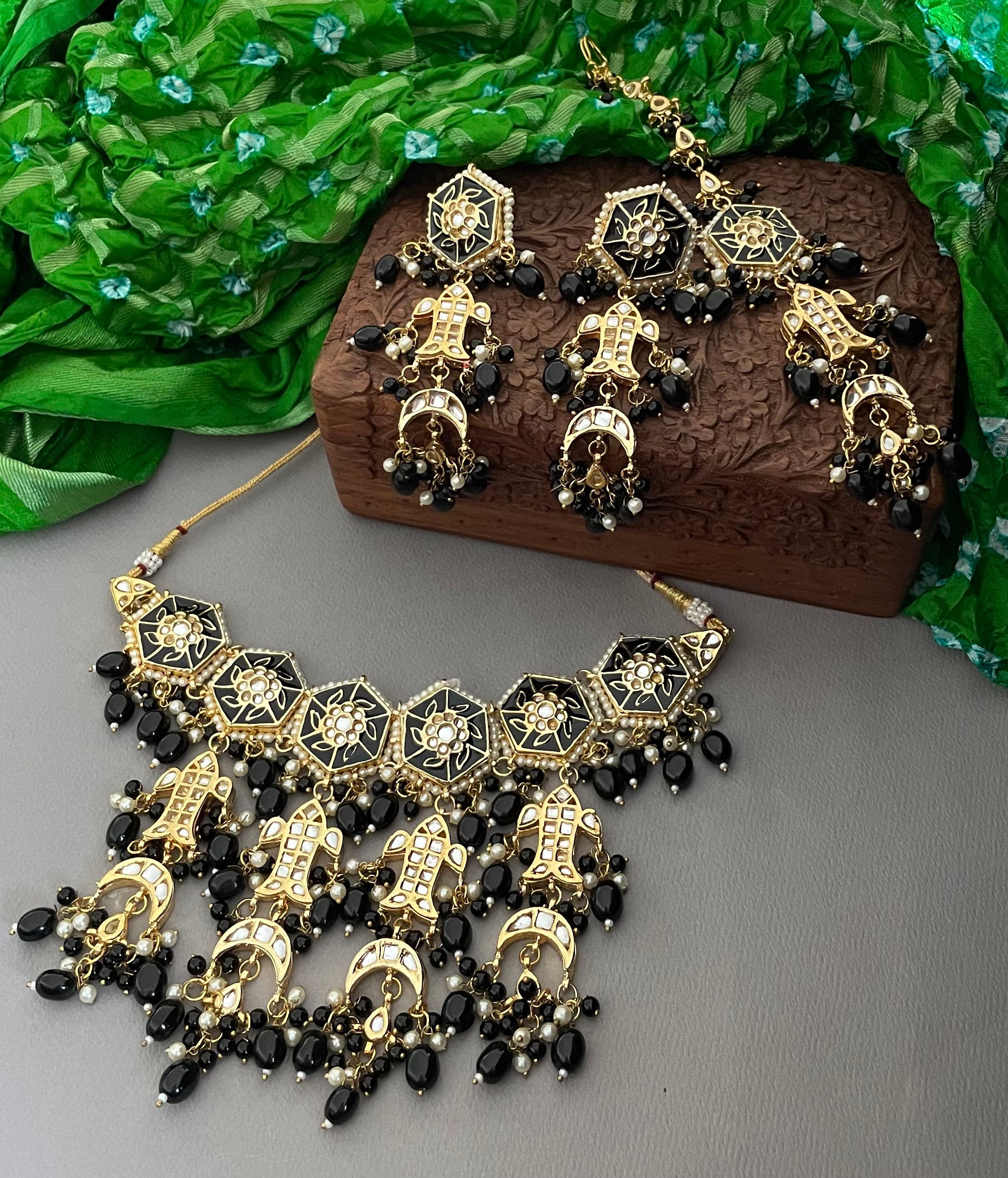 Kundan Choker Set kundan Necklace Set black Meenakari Jewelry Set