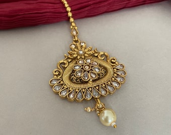 Polki Maang Tika/Bridal Tika/Tikka/Gold Tika/Indian Jewelry/Head Jewelry/Wedding Jewelry/White Tika