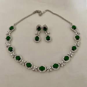 Smaragd Grün Diamant Schmuck Set/Amerikanische Diamant Set/Kleine Diamant Set/CZ Halsketten Set/Zirkonia Set/Cocktail Set/Indischen Schmuck Set
