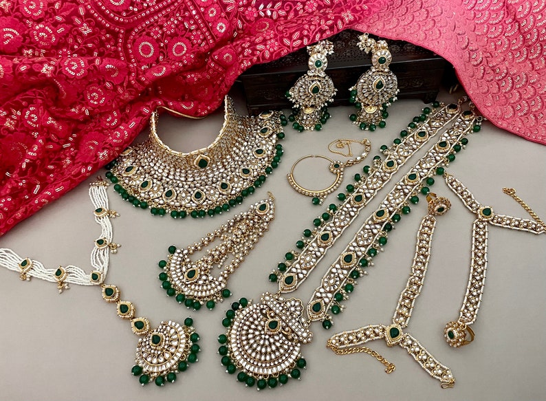 Indian Bridal Jewelry Set/full Bridal Set/emerald Green Kundan Etsy