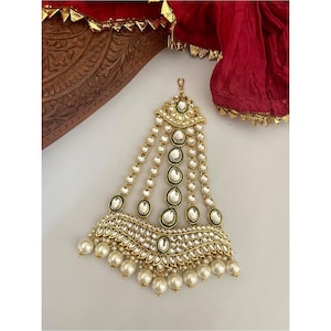 Green Kundan Pasa/Jhoomer/Hair Jewelry/Wedding Jewelry/Jhumar /Side Hair Accessory/Passa/Jhumar/Bridal Head Piece/Indian Jewelry