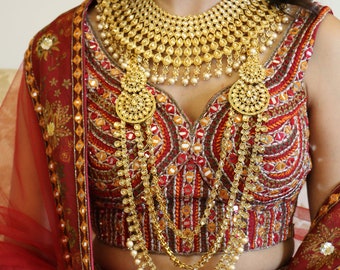 Indian Bridal Jewelry Set/Full Bridal Set/Gold Polki Bridal Set/Gold Jewelry/Gold Jhumkas/Bollywood Jewelry/Wedding Set