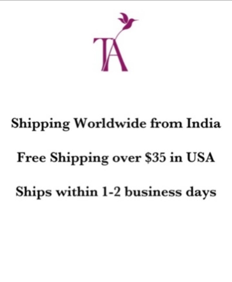 May include: Text that reads "Shipping Worldwide from India"  "Free Shipping over $35 in USA"  "Ships within 1-2 business days"