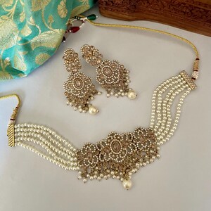 Polki Choker Set/Mehndi Polish Necklace Set/Polki Earrings/Wedding Jewelry/Indian Jewelry Set/Cocktail Jewelry/Bridesmaid Jewelry
