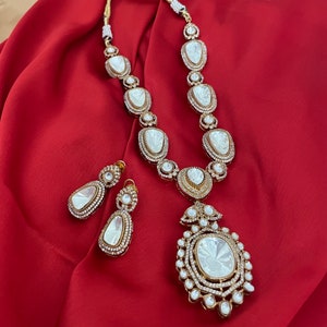 Quartz Polki Jewelry Set/Mossanite Diamond Set/Uncut Polki Diamond Set/Kundan Set/Designer Jewelry Set/Indian Jewelry Set/Wedding Set
