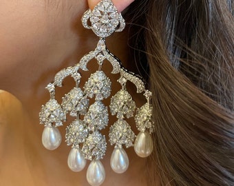 Diamond Earrings/Chandelier Earrings/Indian Jewelry/Indian Earrings/CZ Earrings/American Diamond/Cocktail Earrings/Wedding Jewelry