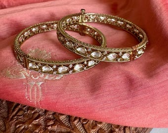 Pulseiras Polki/Pulseiras com Acabamento Mehndi/Polimento Quase Verdadeiro/Pulseiras de Ouro Antigo/Pulseiras de Noiva/Pulseiras Indianas/Pulseiras Amrapali/Pulseiras de Casamento Indianas
