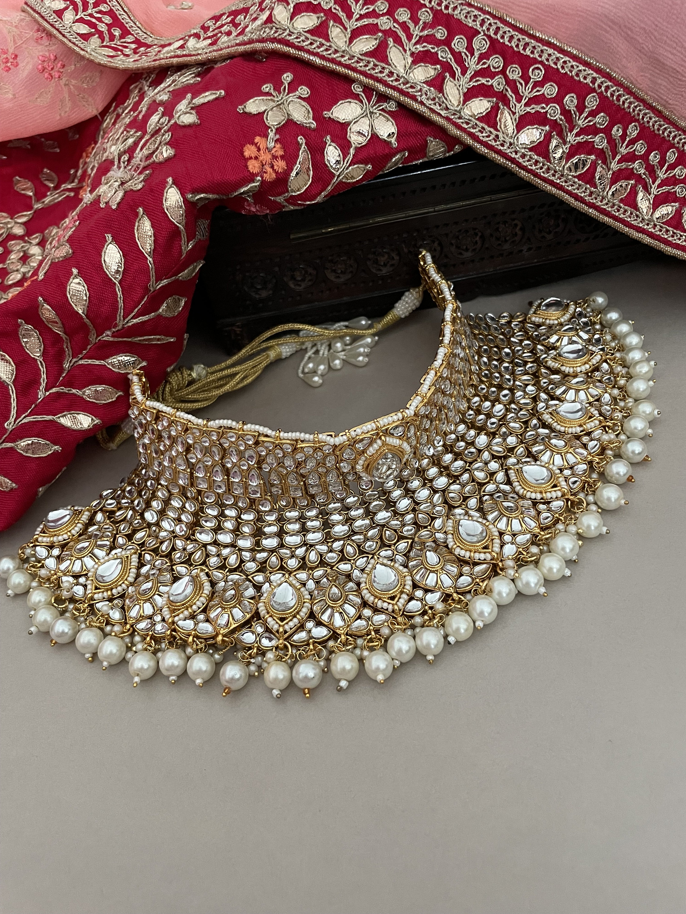 Indian Bridal Jewelry Set/full Bridal Set/white Kundan Necklace Set