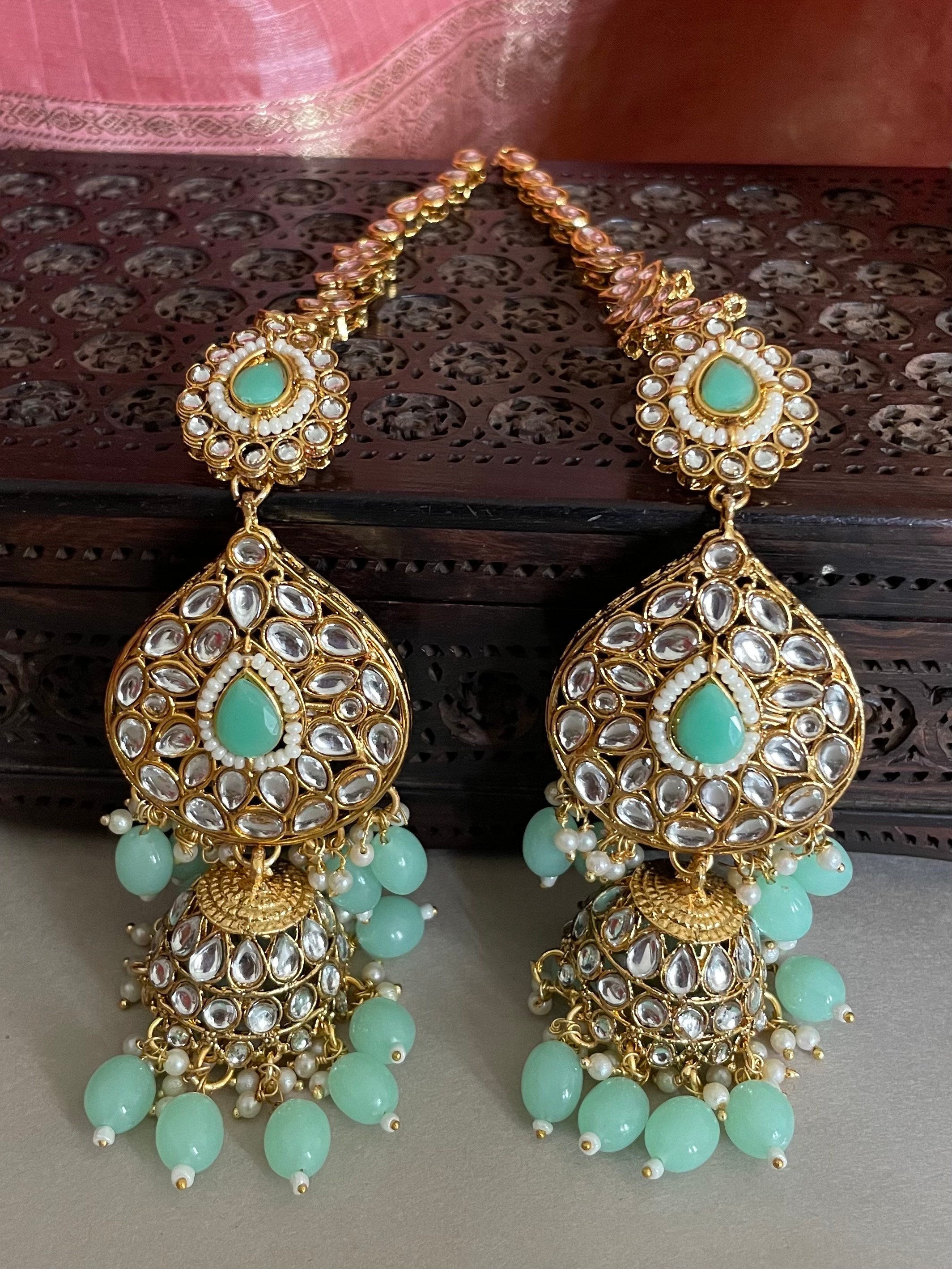 Efulgenz Indian Bridal Jewelry Set - Kundan Choker, Chandbali Earrings & Maang Tikka For Weddings - View #9