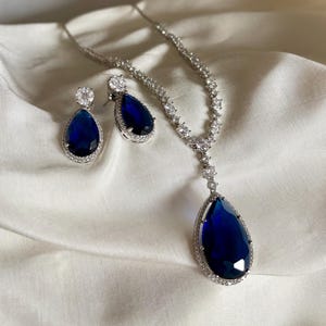 Sapphire Blue Diamond Set/CZ  Diamond Necklace Set/American Diamond Set/Cocktail Jewelry Set/Indian Jewelry Set/Wedding Set