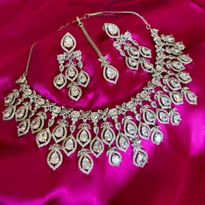 Clear American Diamond Bridal Set/CZ Bridal Set/Diamond Set with Tika/Cocktail Set/Indian Jewelry Set/Wedding Set/Reception Set