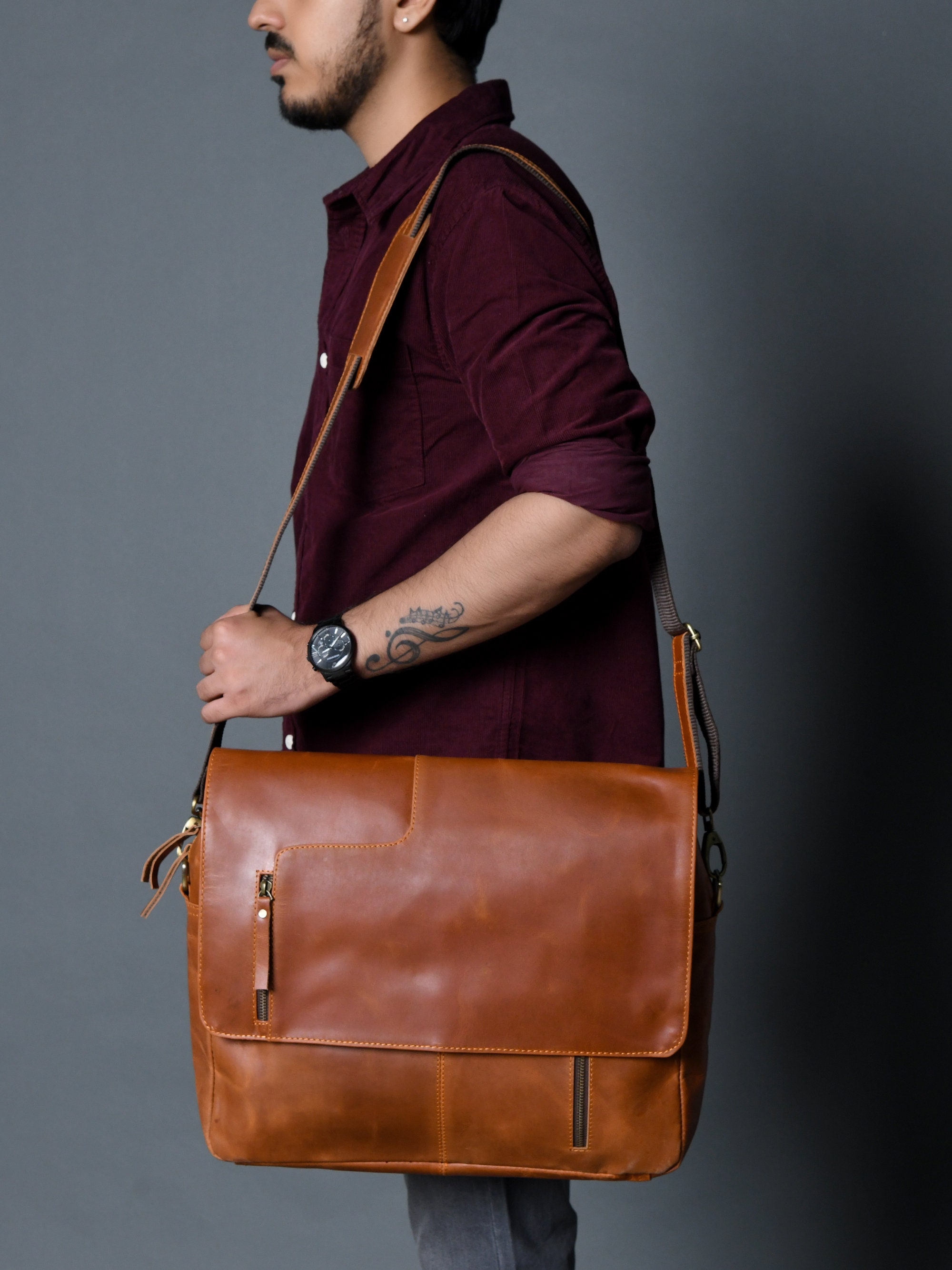 Genuine Leather Messenger Bag College Bag Laptop Bag Shoulder Etsy