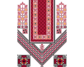 Patrón de punto de cruz con diseño de Thobe Ramallah Tatreez palestino / Descarga instantánea en PDF