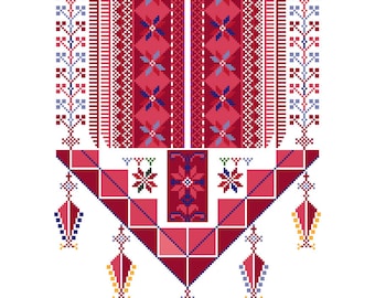 Patrón de punto de cruz con diseño de tatreez thobe palestino / Descarga instantánea en PDF