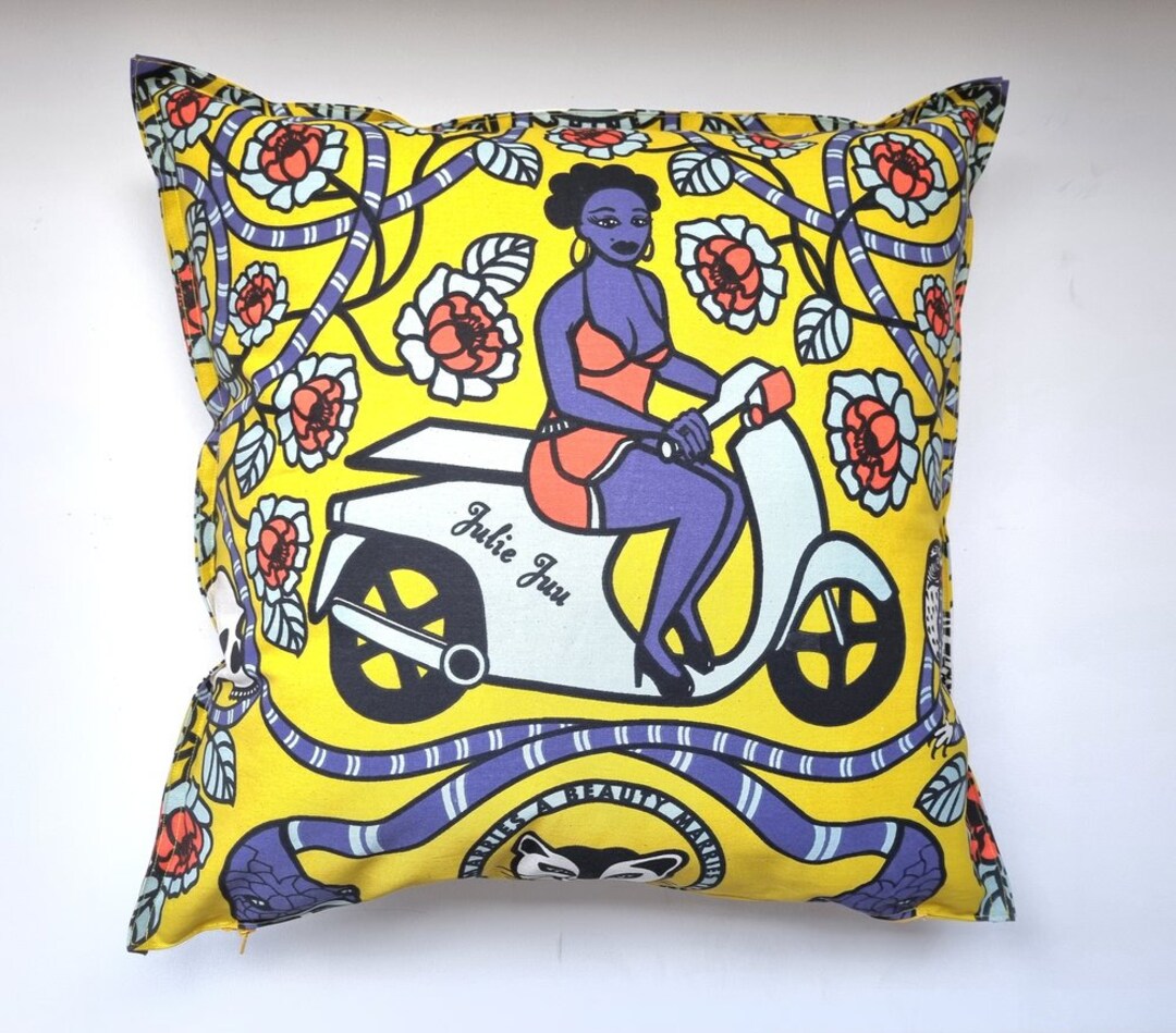 African Pillow Yellow Scooter Girl Etsy