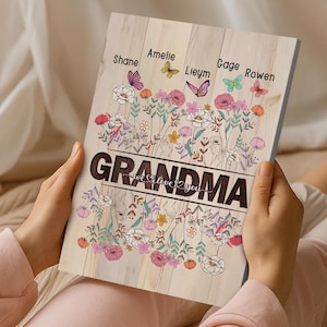 Personalized Grandma Flower Canvas - Custom Grandchildren Names Gift - Mother&#39;s Day Grandma Art - Grandma&#39;s Garden Wall Decor