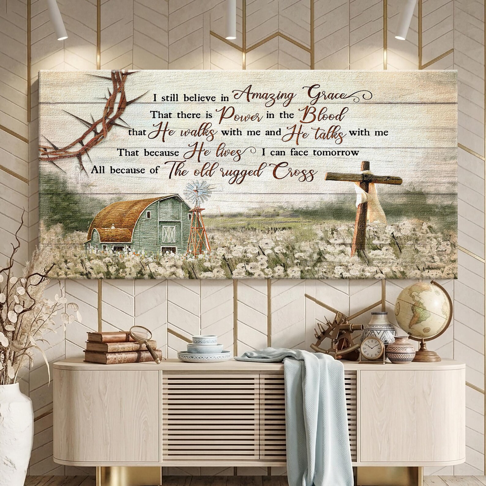 Rustic Scripture Paintings Christian Farmhouse Canvas Art, Grace Scripture, Rustic Cross Decor - Etsy