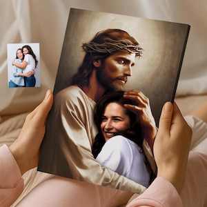 Digital Files - Custom Photo Safe In The Arms Of Jesus - Christian Memorial Oil Painting Digital - Rest In Peace - Deceased Loved One Art