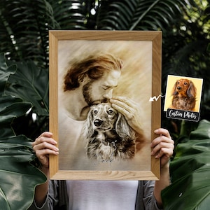 Jesus und Ihre Hunde - Digitale Dateien - Personalisierter Ihren Hund Sicher in den Armen Gottes - Jesus umarmt Hundekunst - Christus und Hund Bleistiftskizze
