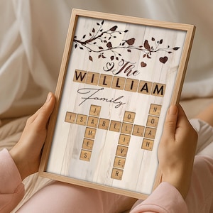 Personalized Family Name Canvas - Custom Family Scrabble Wall Art - Crossword Scrabble Family Gift - Name Crossword Puzzle Christmas Poster