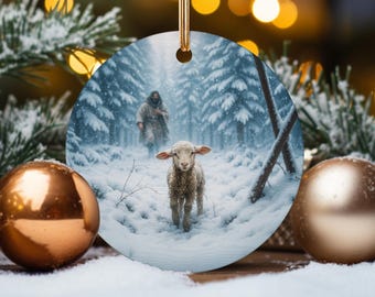 Lost Lamb Christmas Ornament: Good Shepherd Winter Scene