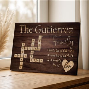 Personalized Family Name Canvas - Custom Family Scrabble Wall Art - Crossword Scrabble Family Gift - Name Puzzle Christmas Gift For Parents