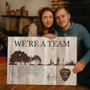 We&#39;re A Team Fishing Canvas | Personalized Couple Wall Art | Custom Fishing Canvas Gift | Anniversary Gift For Him Her | Rustic Wall Decor