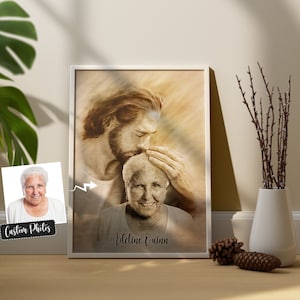 Jesus Kunst anpassbar - Digitaler Dateidownload - Porträt mit Jesus Bild sicher in den Armen Jesus - Willkommen zu Hause Kunst Geschenk für Papa Mama