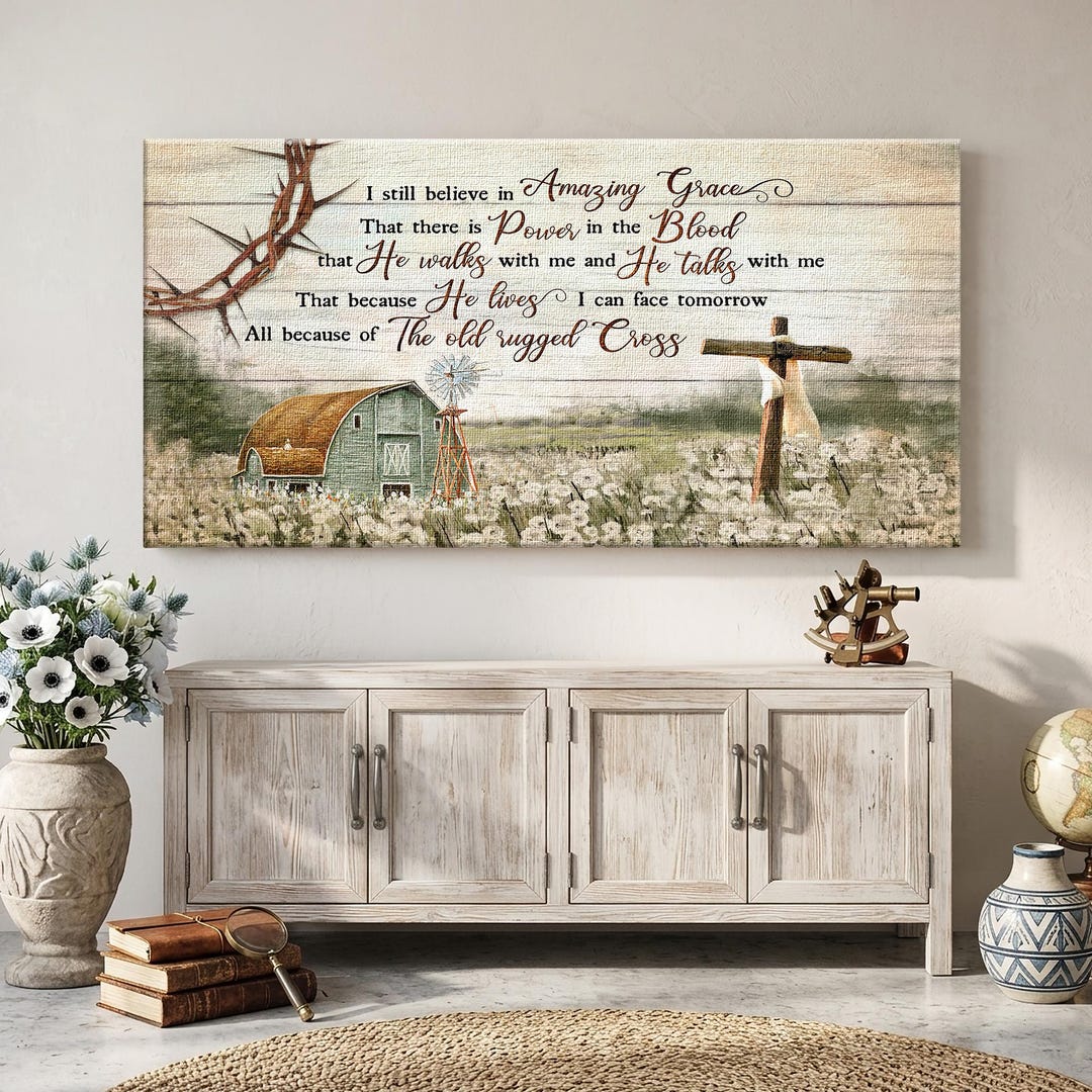 Rustic Scripture Paintings Christian Farmhouse Canvas Art, Grace Scripture, Rustic Cross Decor - Etsy
