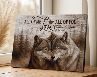 Personalized Wolf Couple Canvas, Romantic Anniversary Gift