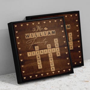 Personalized Family Name Canvas - Custom Family Scrabble Wall Art - Crossword Scrabble Family Gift - Name Puzzle Christmas Gift For Parents