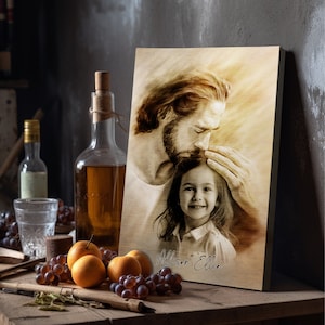 Digitaler Dateidownload - Passen Sie Ihr Kind sicher in den Armen Gottes an - Kind und Gott Porträt - Willkommen zu Hause Kunst Dekor - Christ und Kind