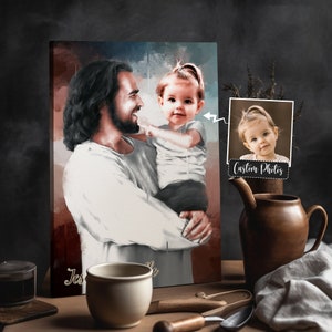 Personalized Jesus and Child Portrait - Custom Canvas Print