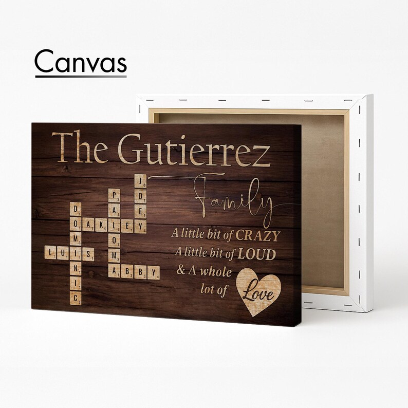 Personalized Family Name Canvas - Custom Family Scrabble Wall Art - Crossword Scrabble Family Gift - Name Puzzle Christmas Gift For Parents