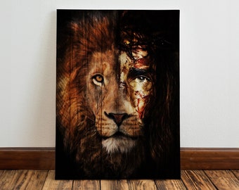 Lion and Jesus Canvas Art: Christian Home Decor
