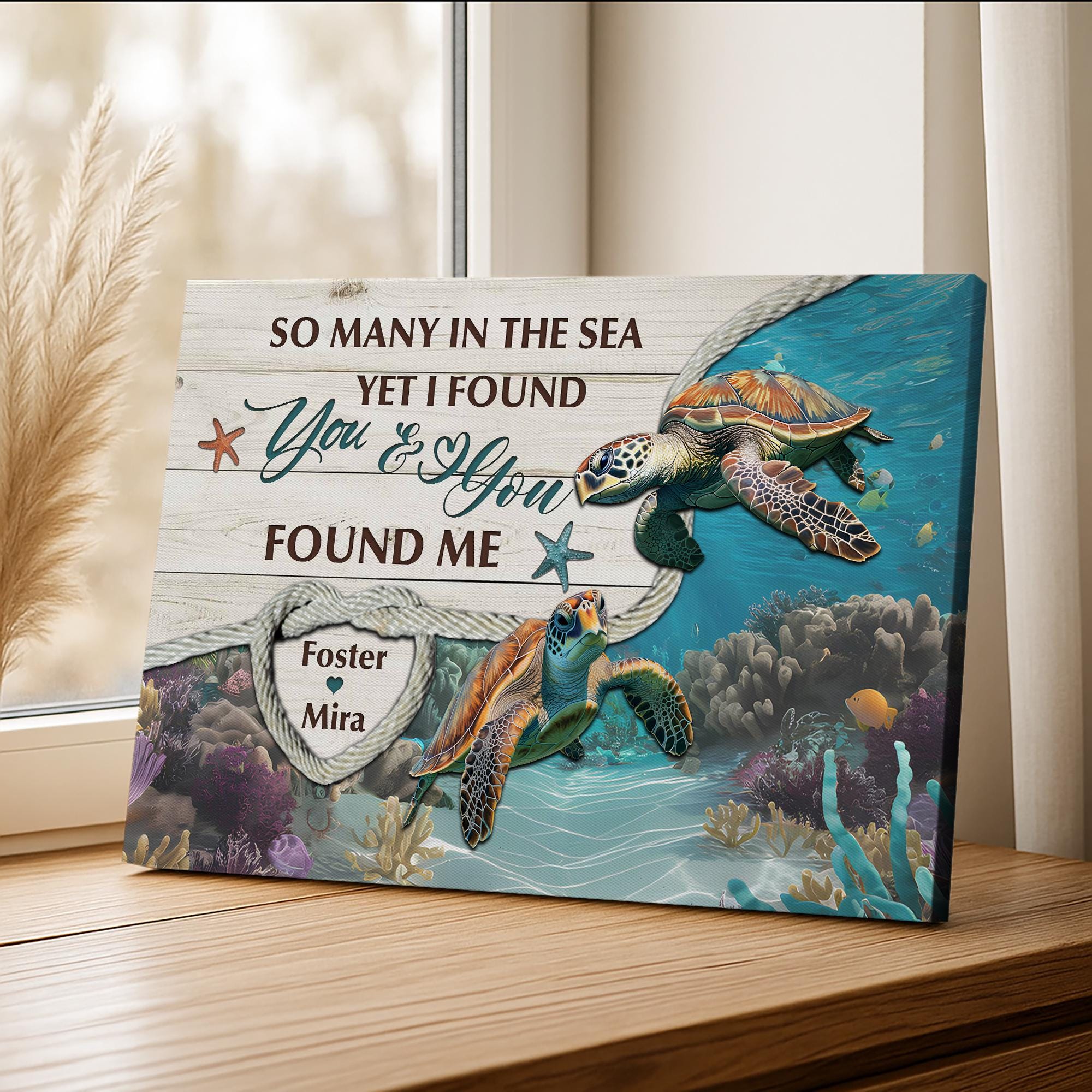 VN Team Personalized Couple Turtle Canvas, Beach House Decor