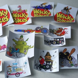 Wacky Races retro custom stickers/labels/decals DIE CUT