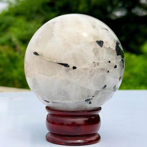 Natural Tourmalinated Quartz Crystal Ball | Black Tourmaline Inclusion | Polished Gemstone | Crystal Decor | Collector Gift