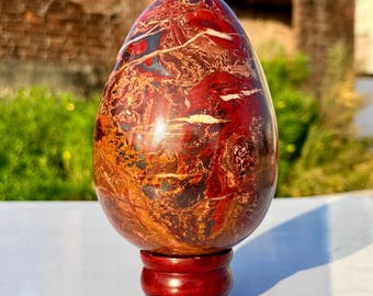 Red Jasper Hematite Egg | Polished Grounding Crystal Stone | Healing Decor