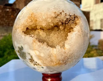 Large Moss Agate Sphere - Reiki Meditation Crystal